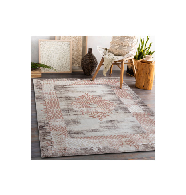 Koberec CORE W9797 Ramka, Rozeta - béžový / růžový