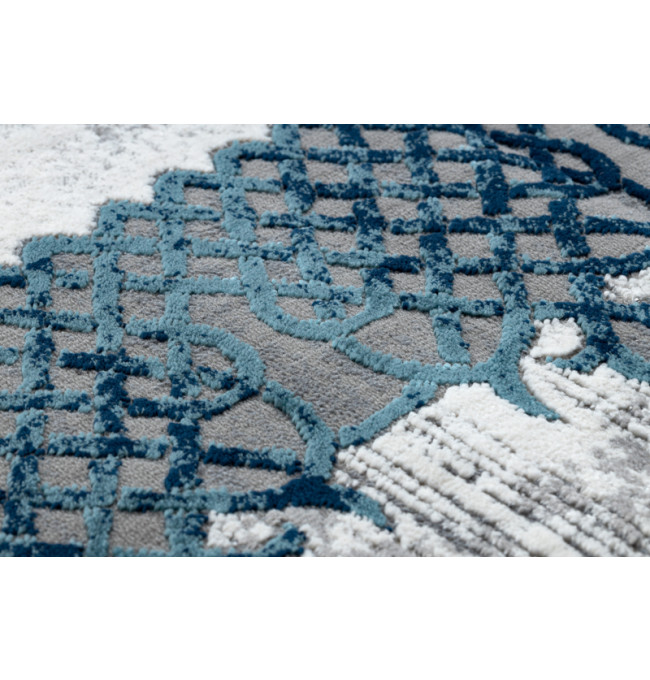 Koberec CORE W9797 Ramka, Rozeta - modrý / šedý