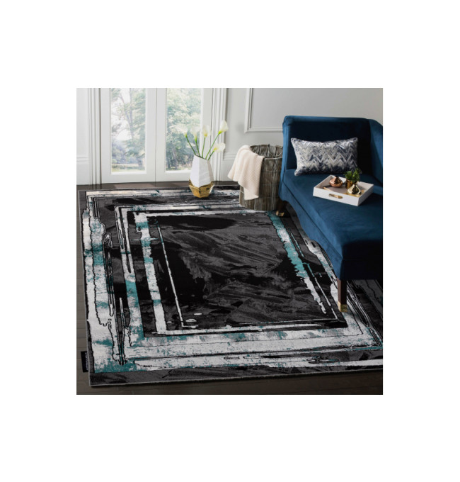 Koberec DE LUXE 619 Ramka - šedý / zelený