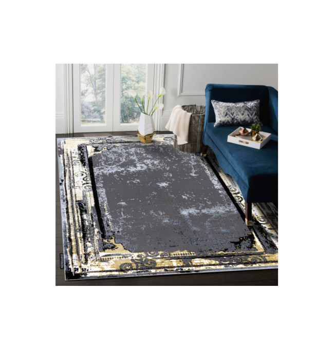Koberec DE LUXE 628 Ornament vintage - šedý / zlatý