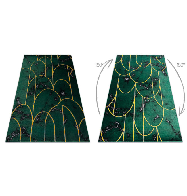 Koberec EMERALD exkluzivní 1016 glamour, styl art deco, marmur lahvově zelený / zlatý