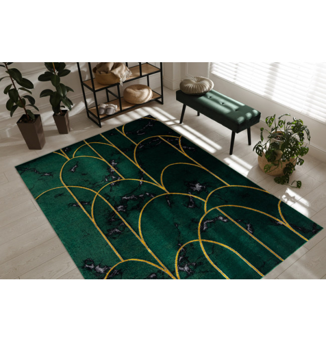 Koberec EMERALD exkluzivní 1016 glamour, styl art deco, marmur lahvově zelený / zlatý
