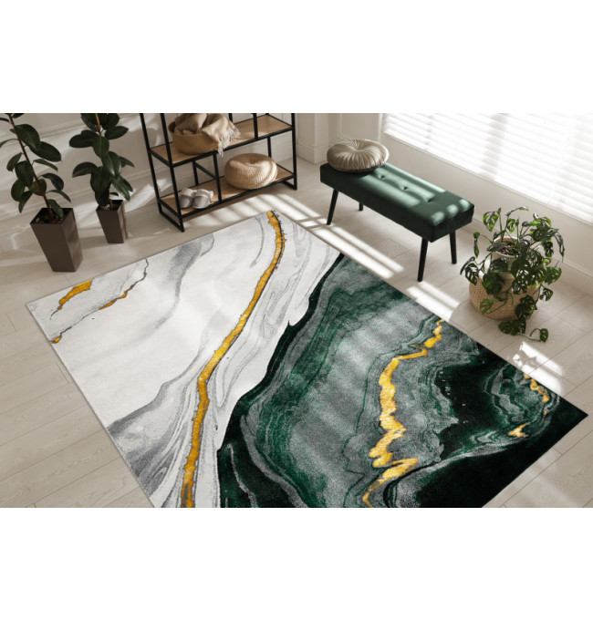 Koberec EMERALD exkluzivní 1017 glamour, styl marmur lahvově zelený/zlatý