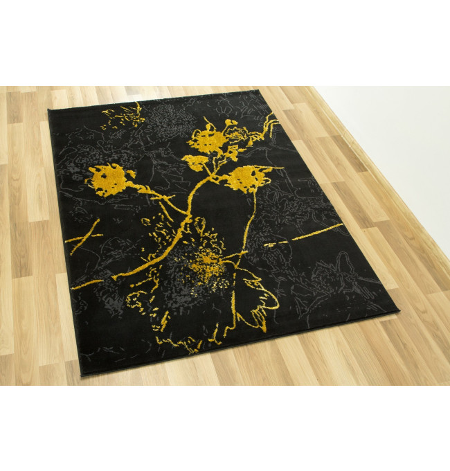 Koberec FESTIVAL 2743A Květy zlatý / černý