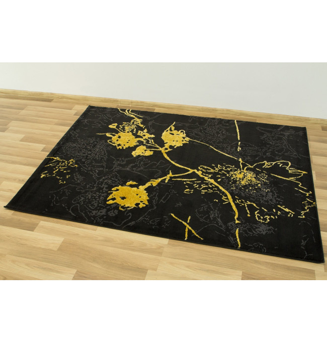 Koberec FESTIVAL 2743A Květy zlatý / černý