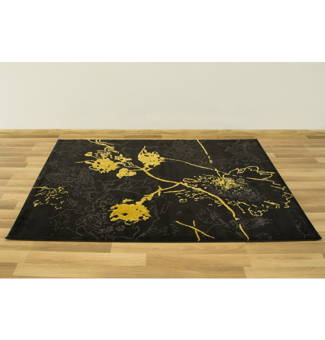Koberec FESTIVAL 2743A Květy zlatý / černý