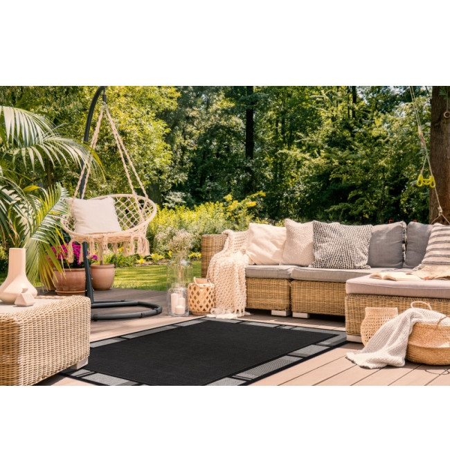 Koberec Floorlux sizal 20195 Černo/Stříbrný