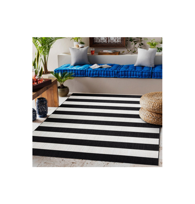 Koberec Floorlux sizal flat 48644/690 - Pásy černo bílý