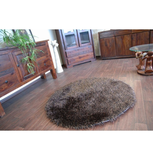 Koberec Love shaggy černý/braz 120 cm kruh