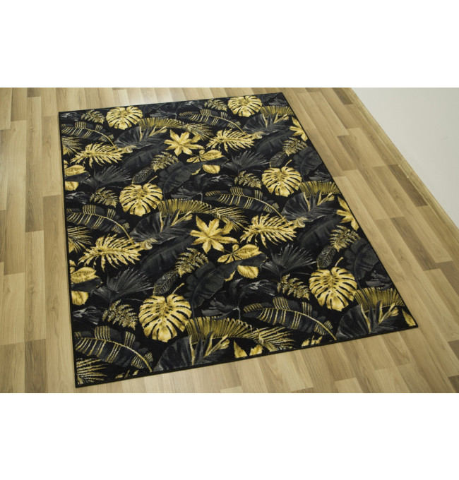 Koberec Palmové Listí černý / zlatý