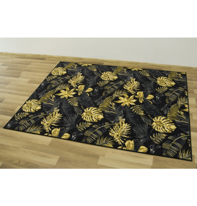 Koberec Palmové Listí černý / zlatý