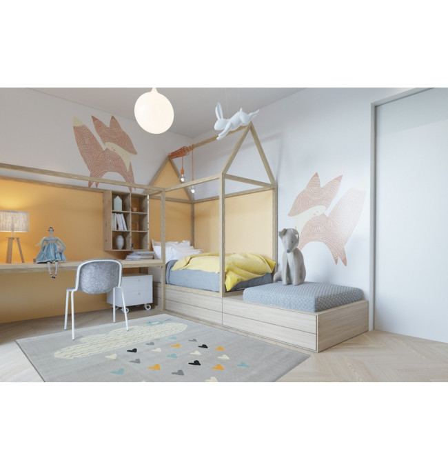 Koberec PASTEL 18409/652 - Obláček-Srdíčka-Ptáček šedý / krém / tyrkys