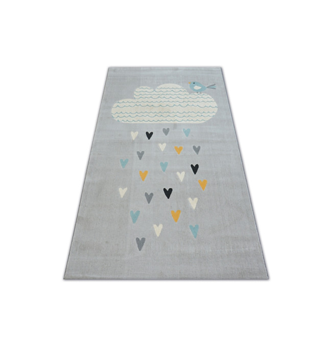 Koberec PASTEL 18409/652 - Obláček-Srdíčka-Ptáček šedý / krém / tyrkys