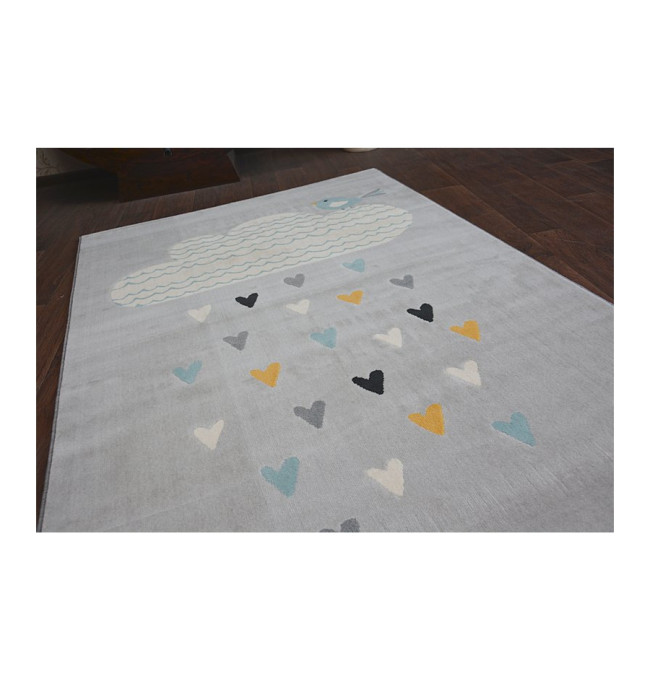 Koberec PASTEL 18409/652 - Obláček-Srdíčka-Ptáček šedý / krém / tyrkys