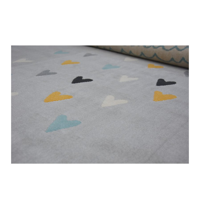 Koberec PASTEL 18409/652 - Obláček-Srdíčka-Ptáček šedý / krém / tyrkys