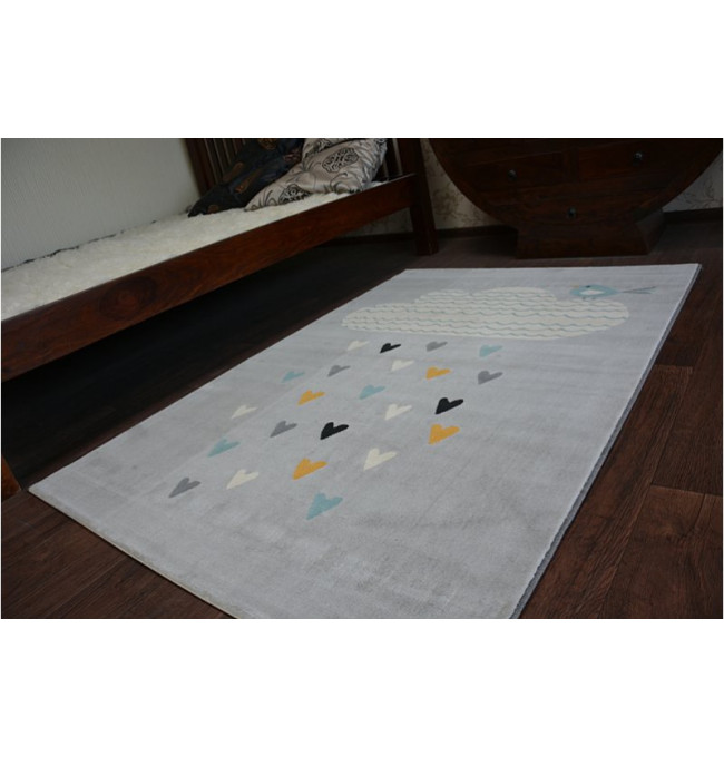 Koberec PASTEL 18409/652 - Obláček-Srdíčka-Ptáček šedý / krém / tyrkys