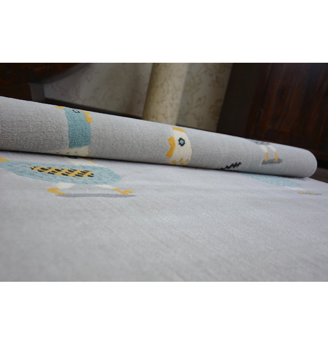 Koberec PASTEL 18413/052 - Slepičky Kohouty šedý / tyrkys
