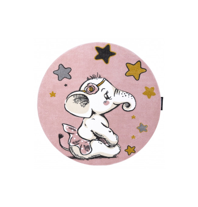 Koberec PETIT ELEPHANT Slůně HVĚZDY kruh růžový