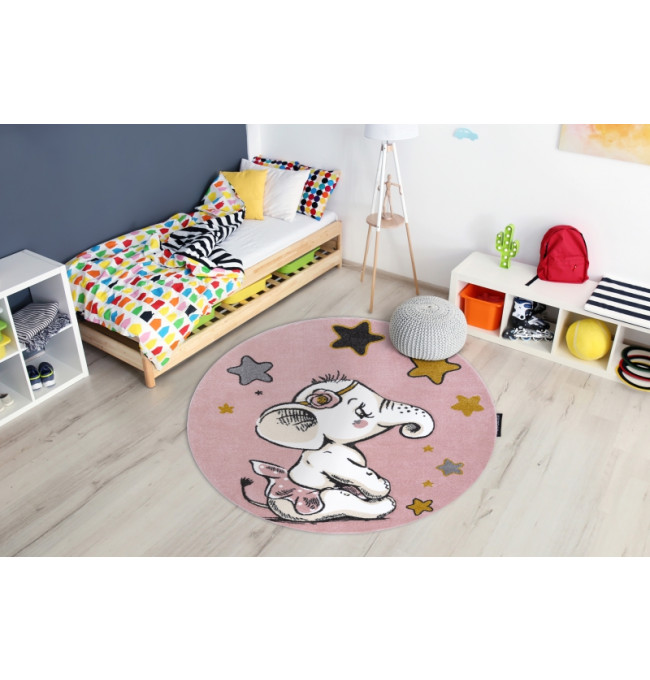 Koberec PETIT ELEPHANT Slůně HVĚZDY kruh růžový