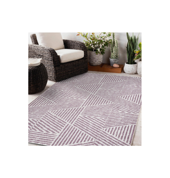 Koberec SIZAL COLOR 47176260 Linie, trojúhelníky, Zygzak - béžový / špinavě růžový