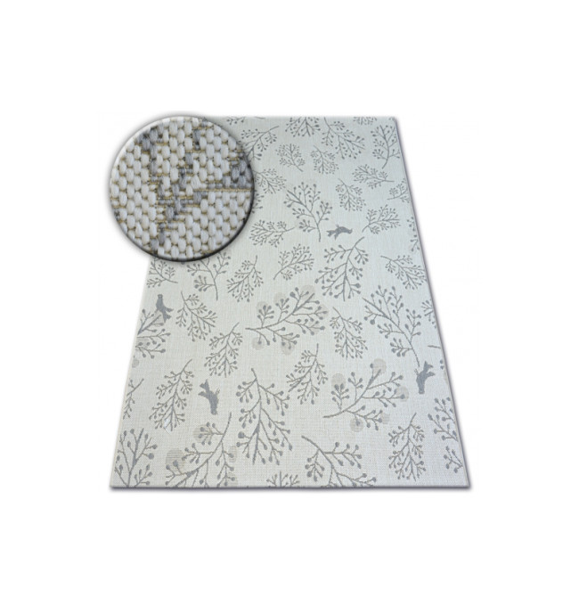 Koberec SIZAL FLAT 48774/367 Lístky ptáků krém šedý
