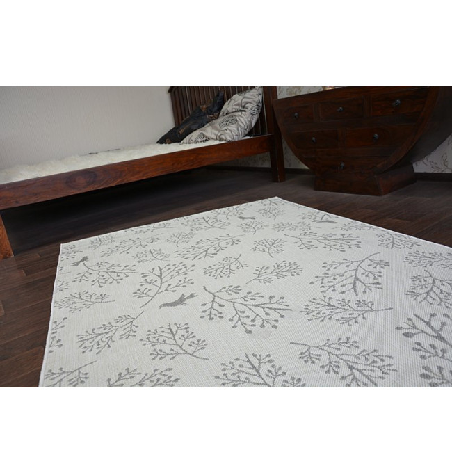 Koberec SIZAL FLAT 48774/367 Lístky ptáků krém šedý