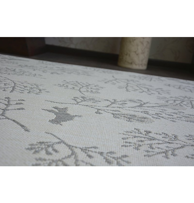 Koberec SIZAL FLAT 48774/367 Lístky ptáků krém šedý