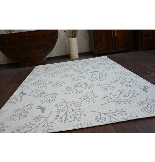 Koberec SIZAL FLAT 48774/367 Lístky ptáků krém šedý