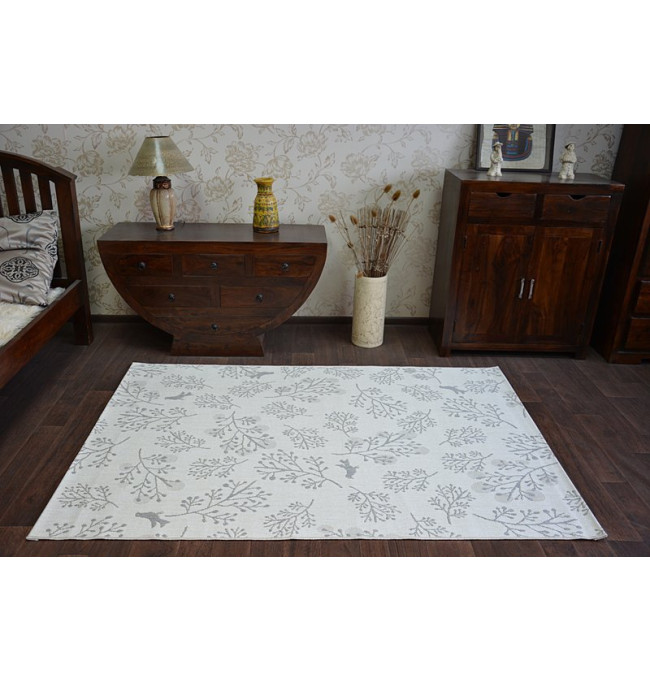 Koberec SIZAL FLAT 48774/367 Lístky ptáků krém šedý