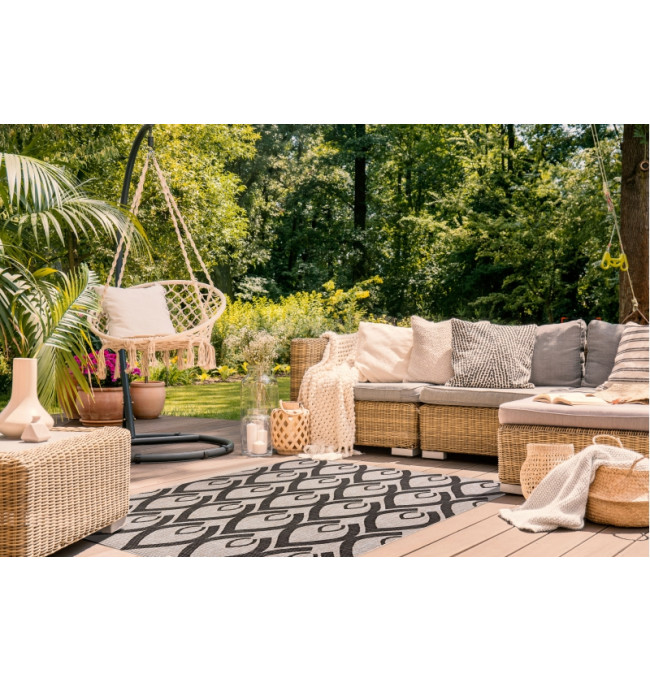 Koberec SIZAL FLOORLUX 20441 LISTÍ béž / černý