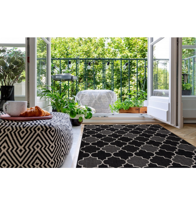 Koberec SIZAL FLOORLUX 20607 marokánský, Trellis - černý, stříbrný