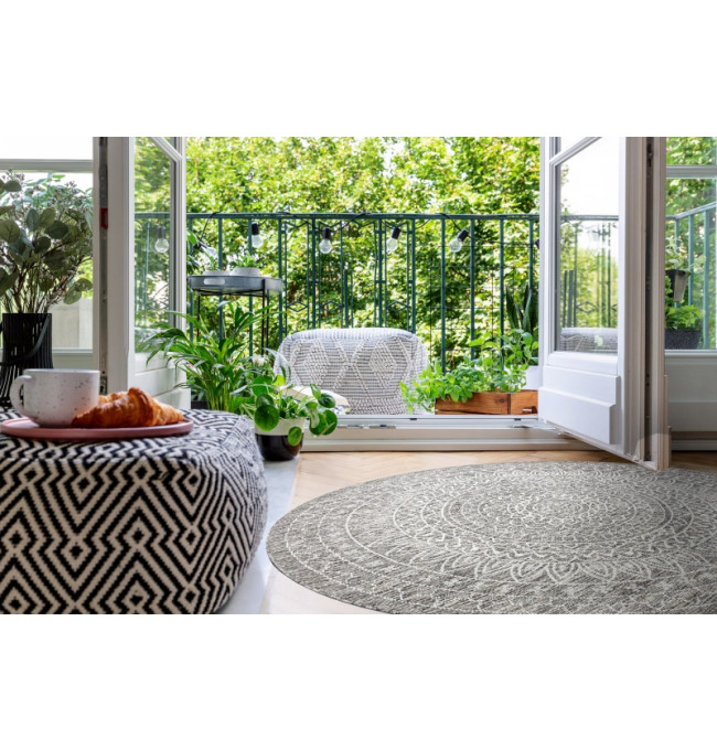 Koberec SIZAL LOFT 21207 Rozeta kruh BOHO sloní kost / stříbrný / taupe