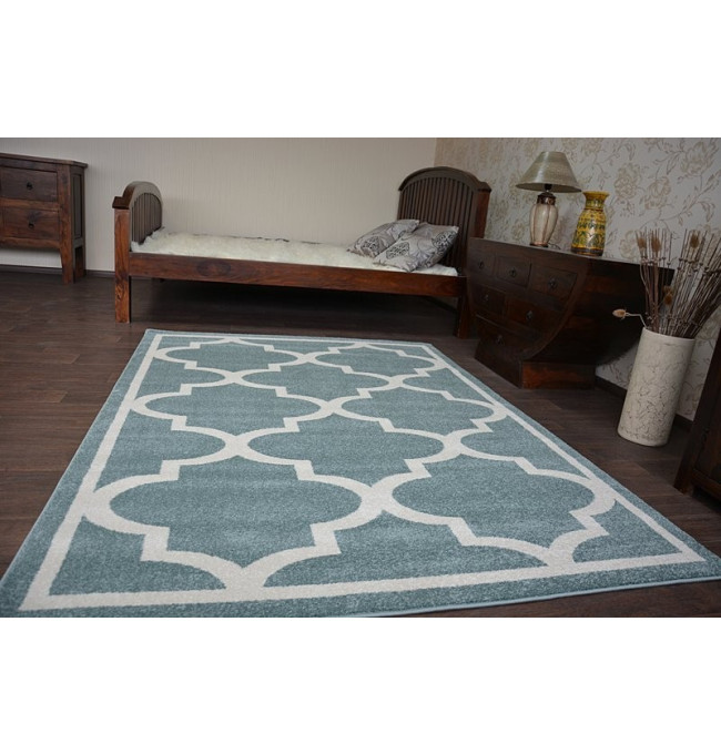 Koberec Sketch F730 tyrkysově / krémový trellis