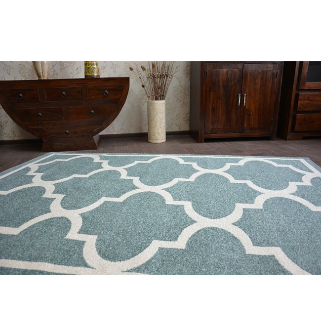 Koberec Sketch F730 tyrkysově / krémový trellis