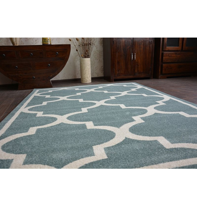 Koberec Sketch F730 tyrkysově / krémový trellis