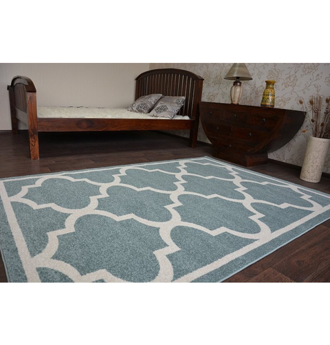 Koberec Sketch F730 tyrkysově / krémový trellis