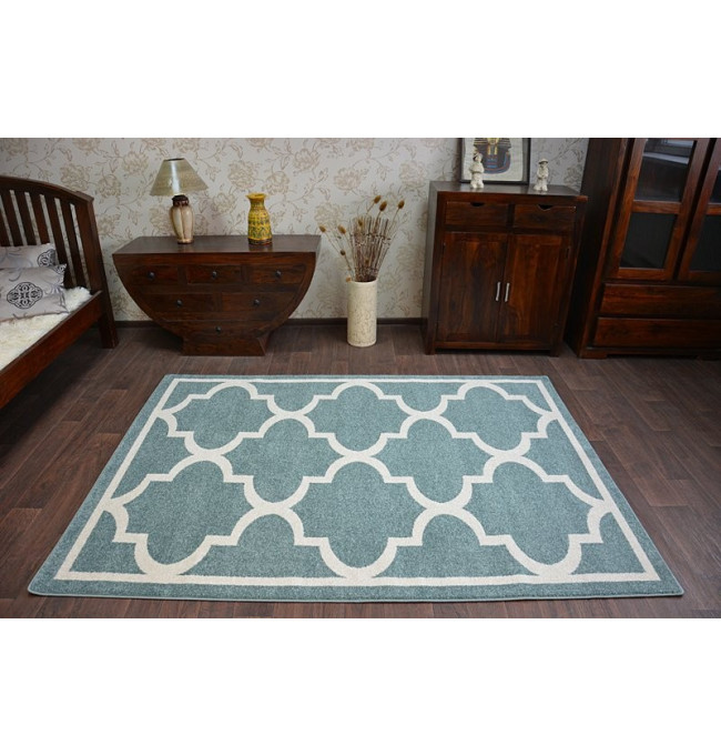 Koberec Sketch F730 tyrkysově / krémový trellis