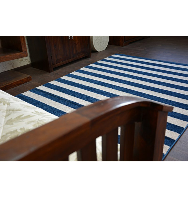 Koberec SKETCH F758 Modro / Bílý pásy