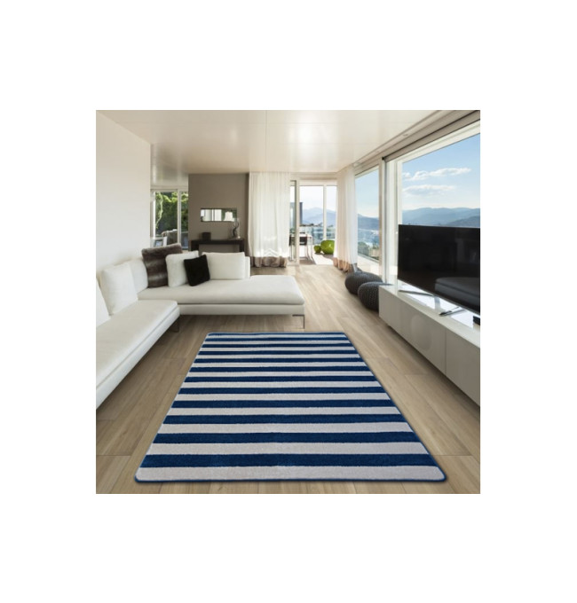 Koberec SKETCH F758 Modro / Bílý pásy