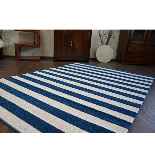 Koberec SKETCH F758 Modro / Bílý pásy