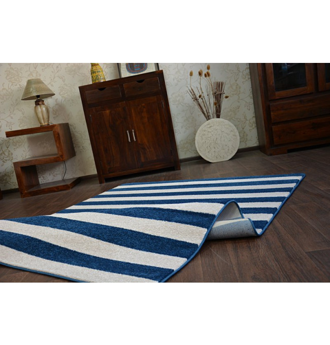 Koberec SKETCH F758 Modro / Bílý pásy