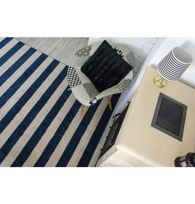 Koberec SKETCH F758 Modro / Bílý pásy