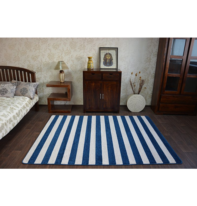 Koberec SKETCH F758 Modro / Bílý pásy
