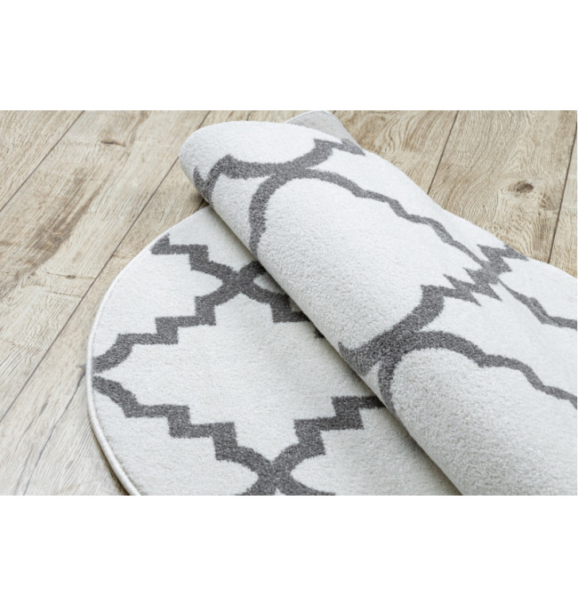 Koberec SKETCH kruh - F343 krém / šedý koniczyna marokánský trellis