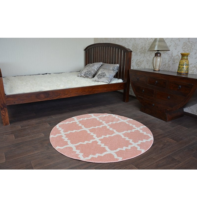 Koberec SKETCH kruh F343 Růžovo / Krémový