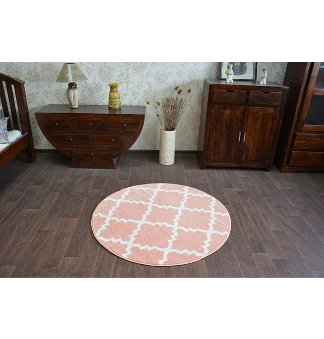 Koberec SKETCH kruh F343 Růžovo / Krémový