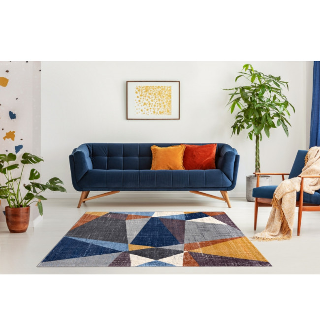 Koberec  SOFT 6162 geometric šedý/nebeský/měděný