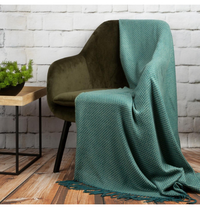 Deka AKRYL s třásněmi, mátová / tyrkysová