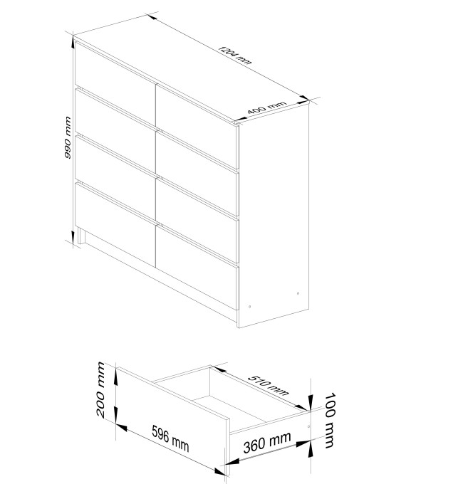 Komoda K120 8SZ CLP grafitová, lesk