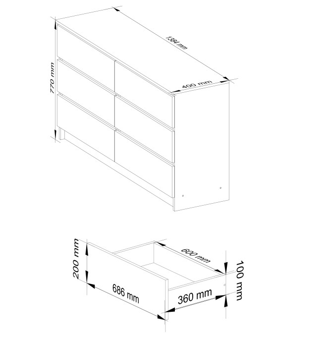 Komoda K140 6SZ CLP bílá